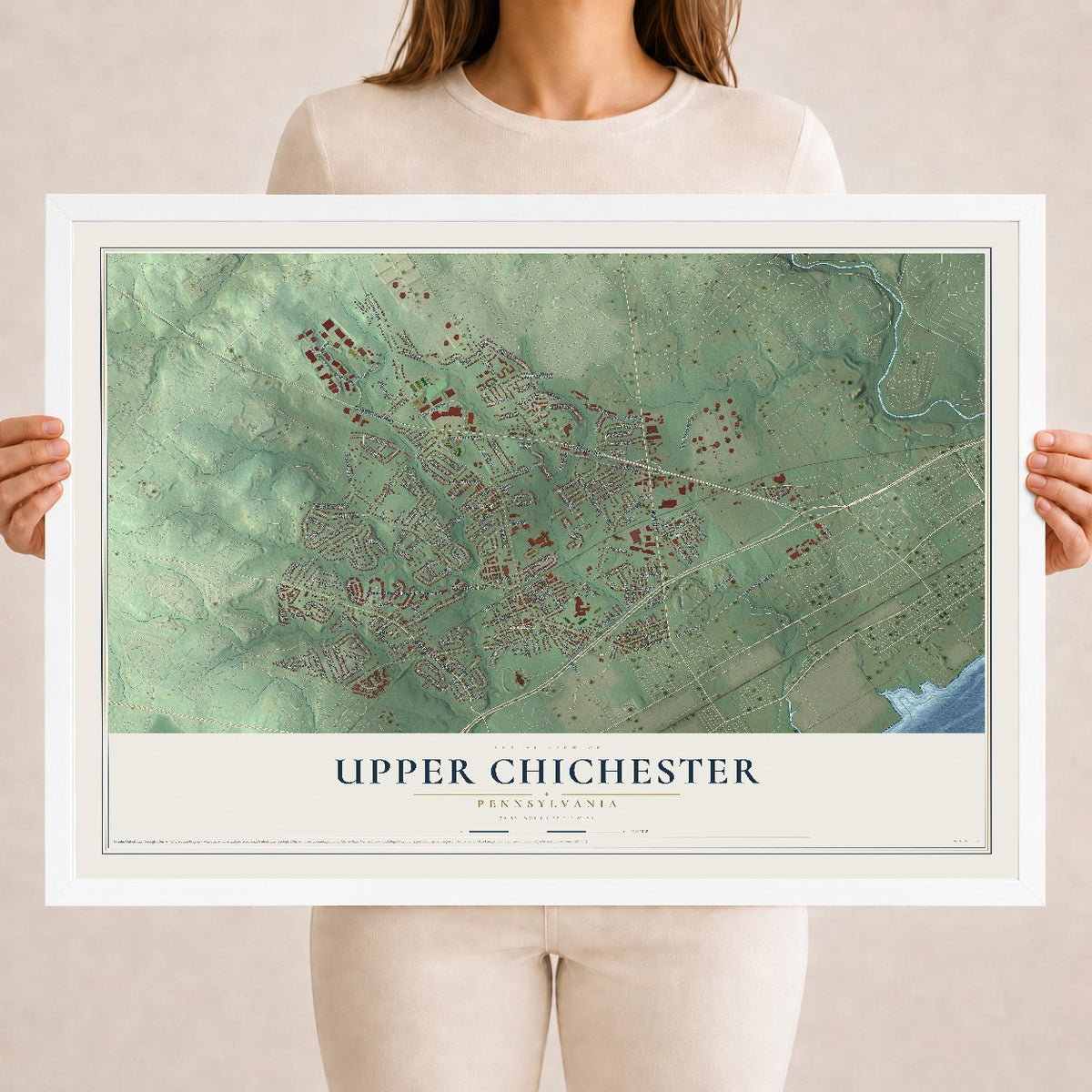 Map of Upper Chichester, Pennsylvania, 18 x 24 inch print in a white wood frame