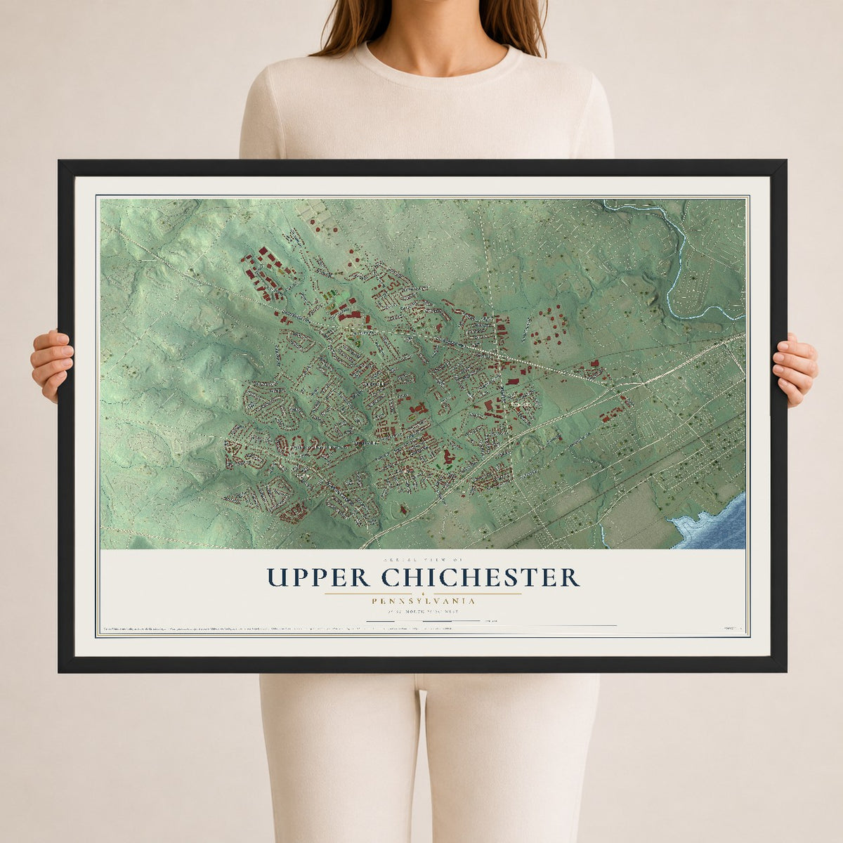 Map of Upper Chichester, Pennsylvania, 24 x 36 inch print in a black wood frame