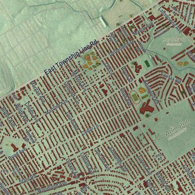 Close-up of the map of Upper Darby, Pennsylvania print showing street and building detail