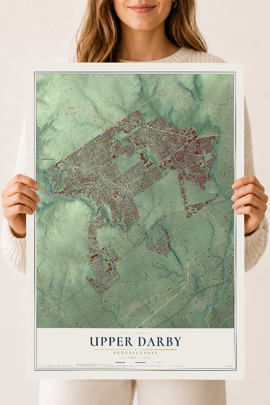 Map of Upper Darby, Pennsylvania, 18 x 24 inch unframed archival matte print