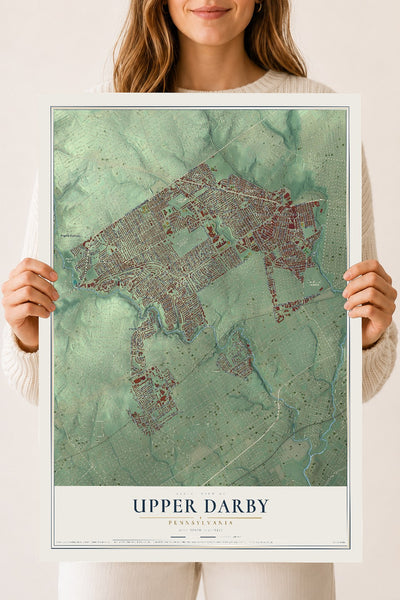 Map of Upper Darby, Pennsylvania, 18 x 24 inch unframed archival matte print