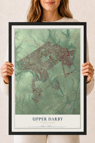 Map of Upper Darby, Pennsylvania, 18 x 24 inch print in a black wood frame