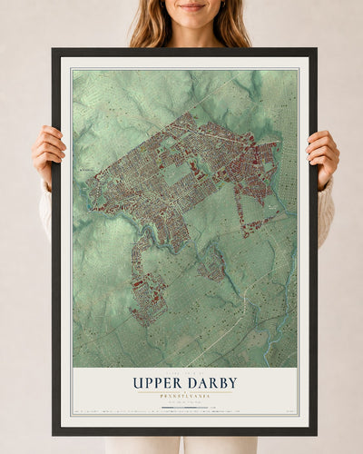 Map of Upper Darby, Pennsylvania, 24 x 36 inch print in a black wood frame