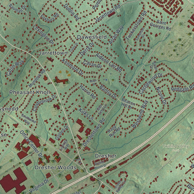 Second close-up of the map of Upper Dublin, Pennsylvania print showing more streets and buildings