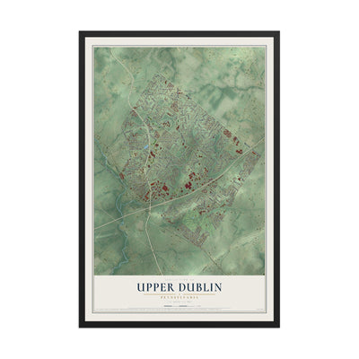Map of Upper Dublin, Pennsylvania, 12 x 18 inch print in a black wood frame