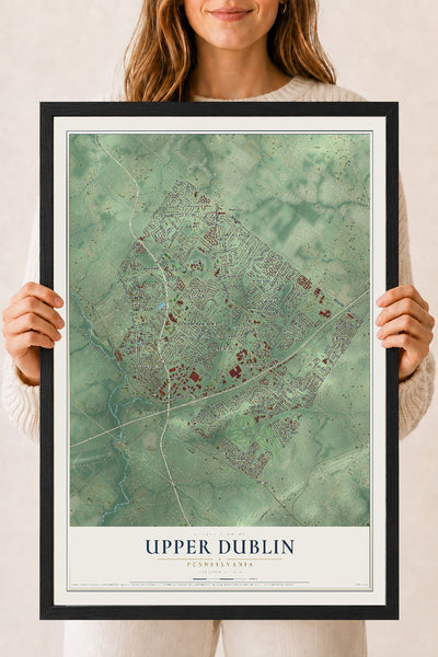 Map of Upper Dublin, Pennsylvania, 18 x 24 inch print in a black wood frame