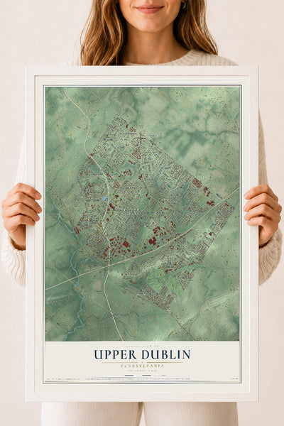 Map of Upper Dublin, Pennsylvania, 18 x 24 inch print in a white wood frame