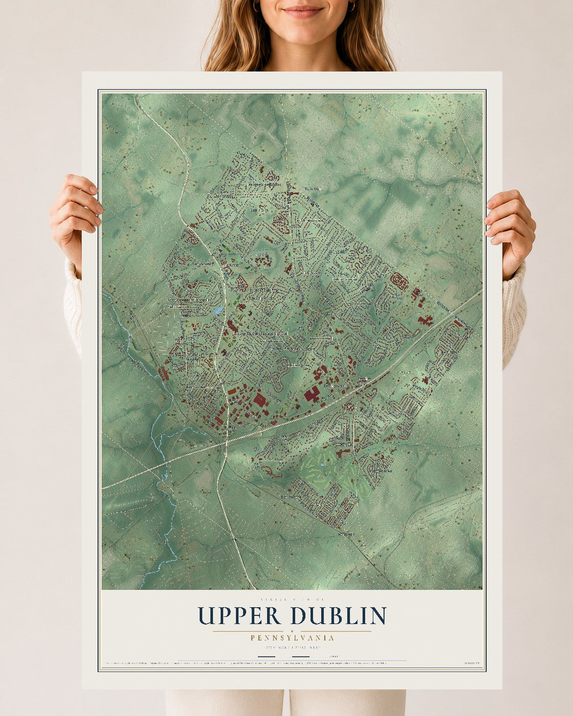 Map of Upper Dublin, Pennsylvania, 24 x 36 inch unframed archival matte print
