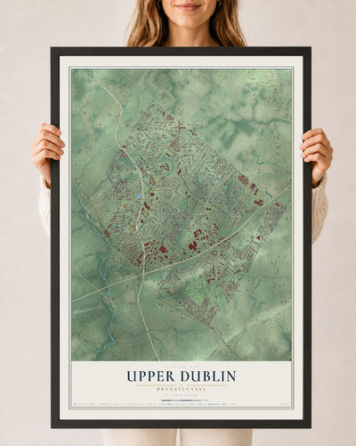 Map of Upper Dublin, Pennsylvania, 24 x 36 inch print in a black wood frame