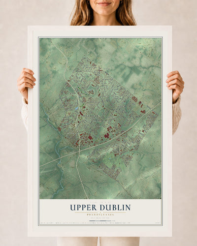 Map of Upper Dublin, Pennsylvania, 24 x 36 inch print in a white wood frame