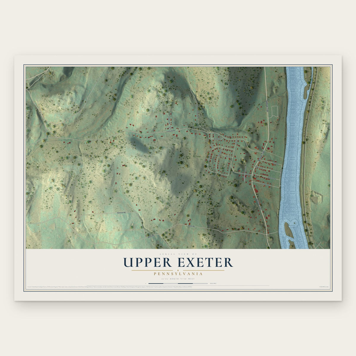 Upper Exeter, Pennsylvania map print, the full design