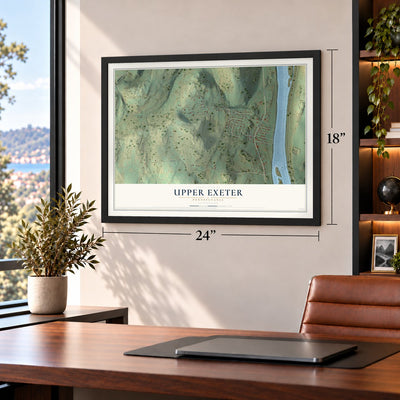 Upper Exeter, Pennsylvania map, 18 x 24 inch print in a black frame in a home office