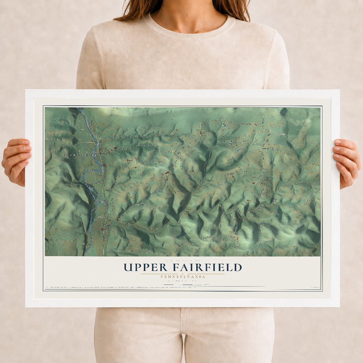 Map of Upper Fairfield, Pennsylvania, 12 x 18 inch print in a white wood frame