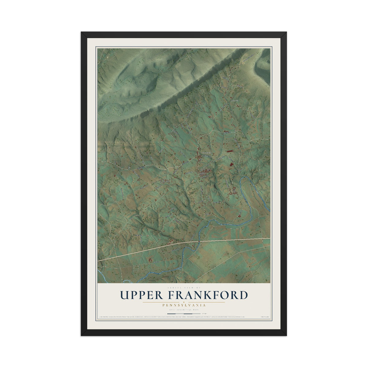 Map of Upper Frankford, Pennsylvania, 12 x 18 inch print in a black wood frame