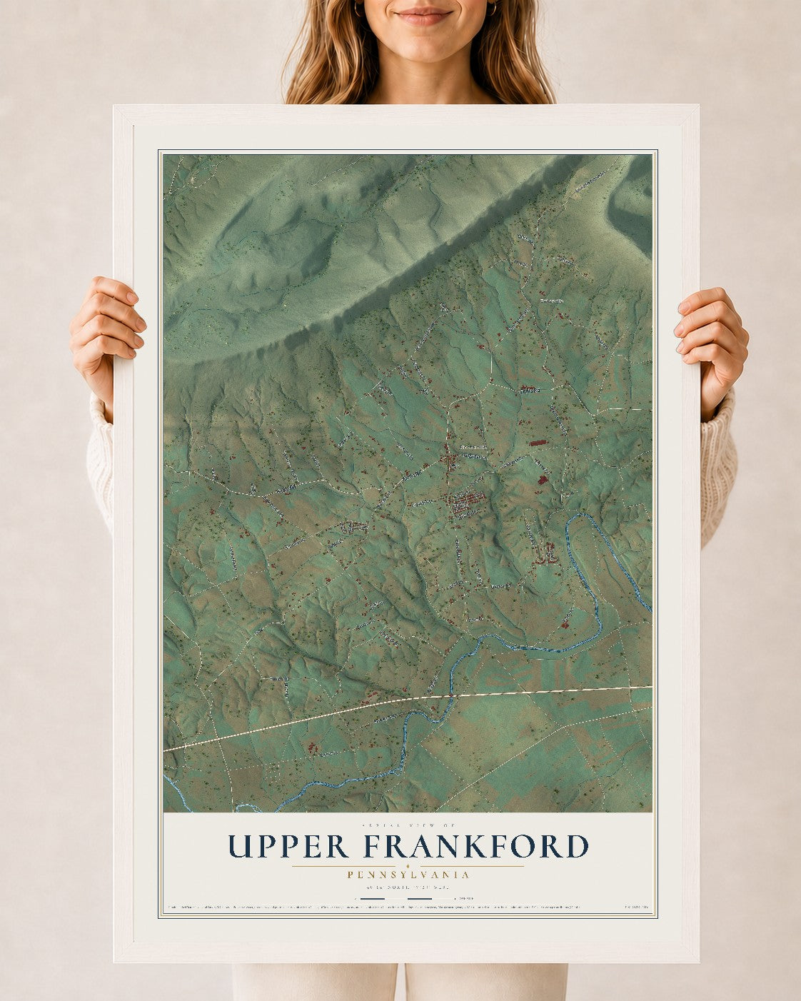 Map of Upper Frankford, Pennsylvania, 24 x 36 inch print in a white wood frame
