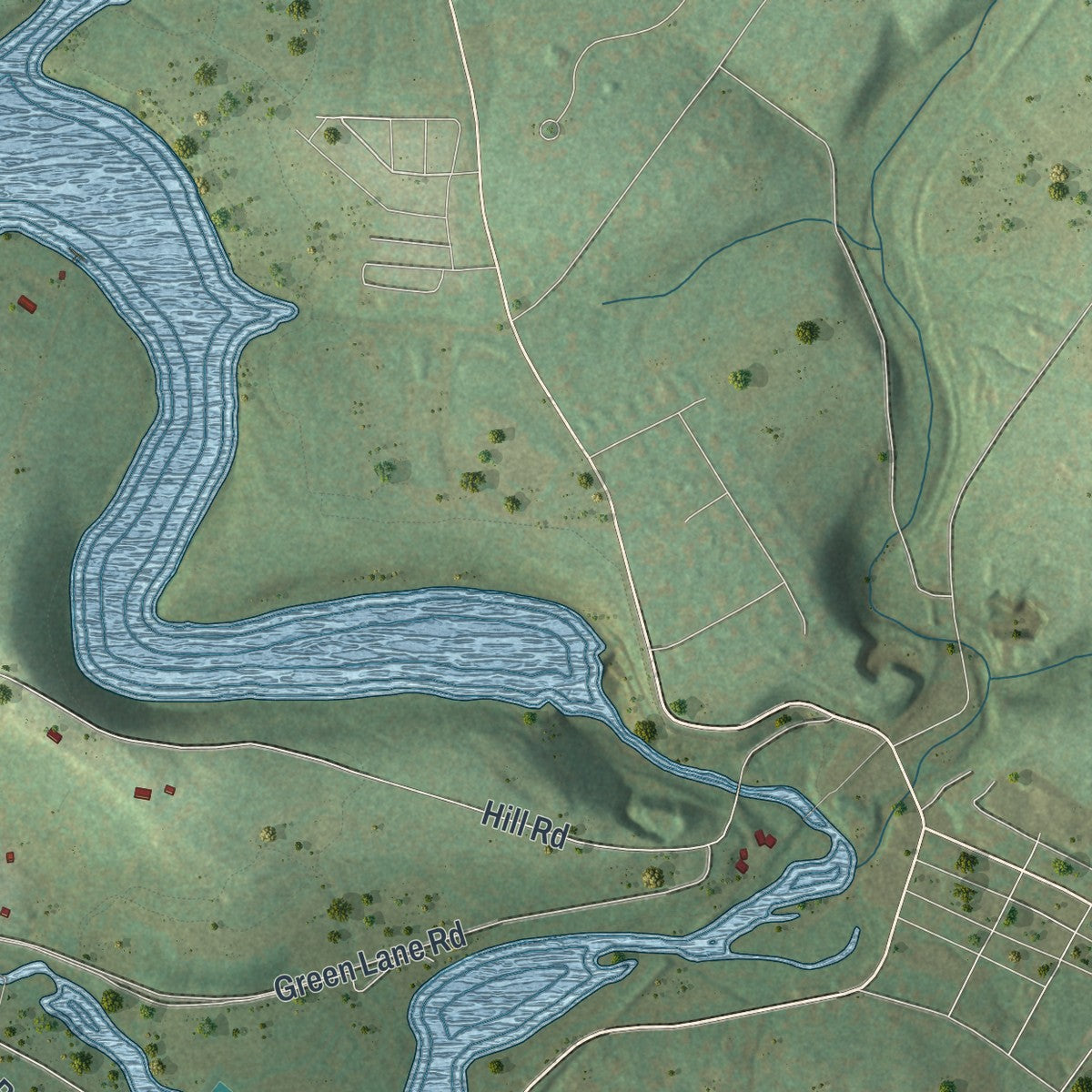 Close-up of the map of Upper Frederick, Pennsylvania print showing street and building detail