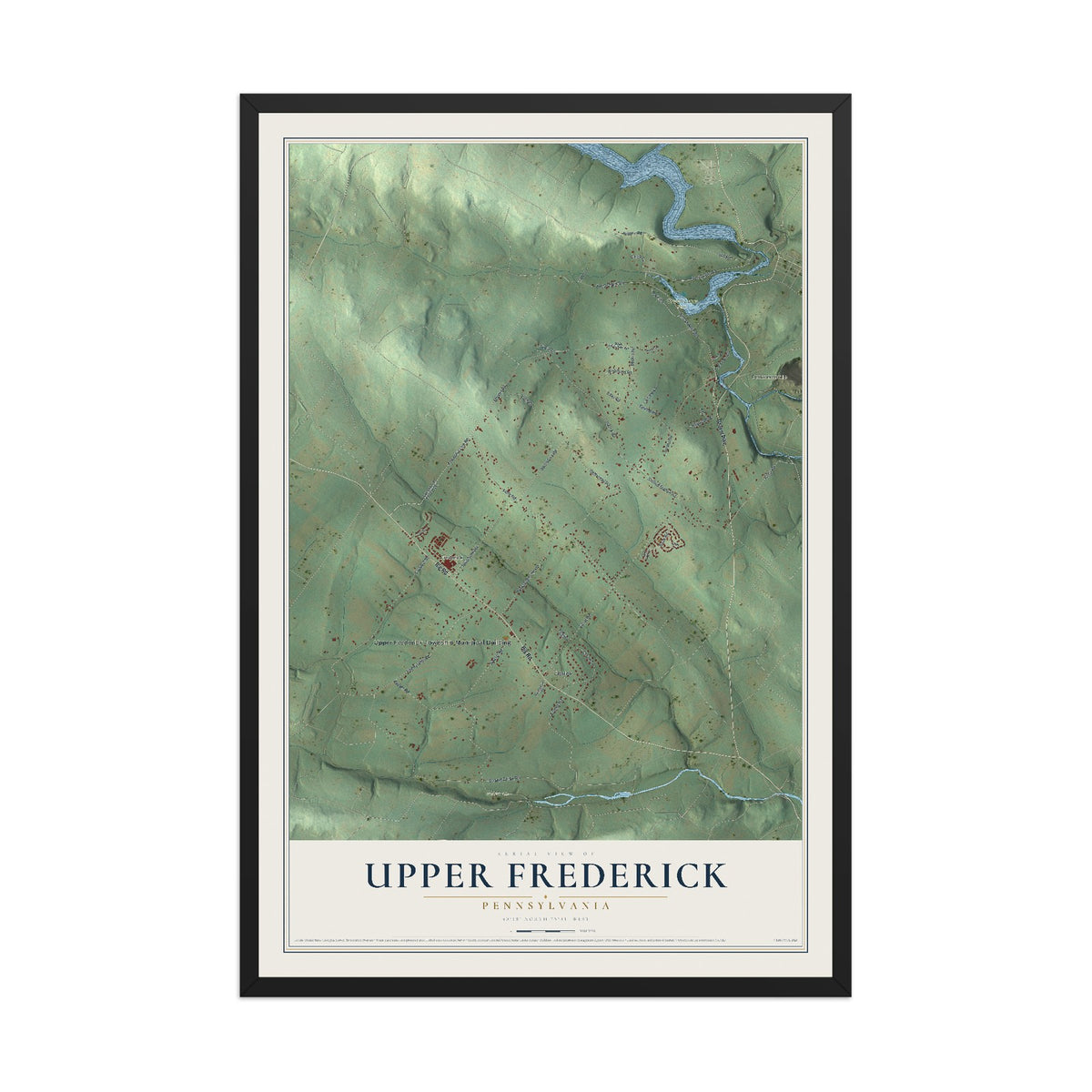 Map of Upper Frederick, Pennsylvania, 12 x 18 inch print in a black wood frame