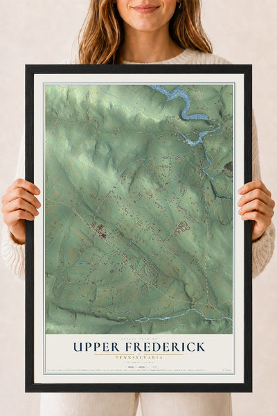 Map of Upper Frederick, Pennsylvania, 18 x 24 inch print in a black wood frame