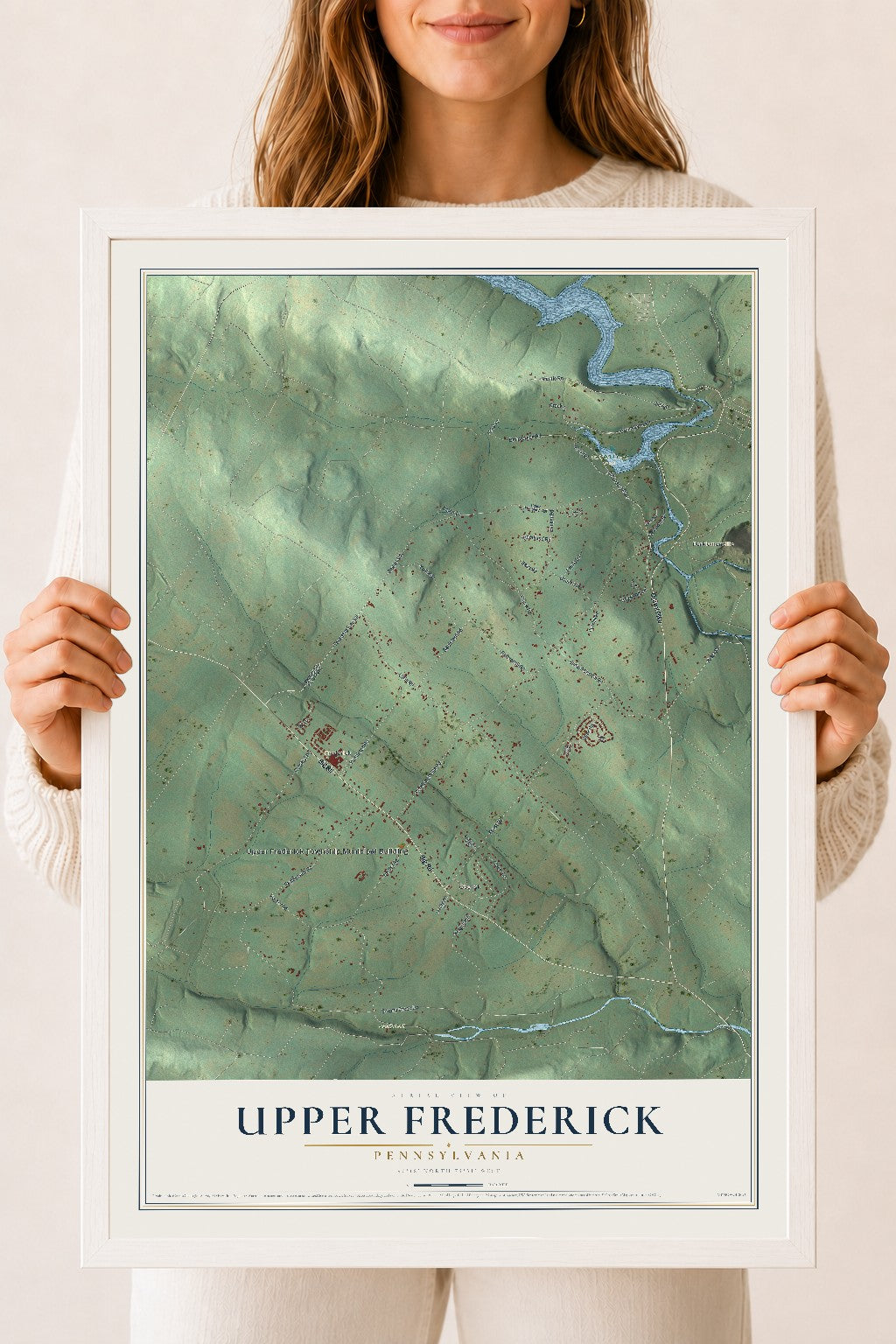 Map of Upper Frederick, Pennsylvania, 18 x 24 inch print in a white wood frame