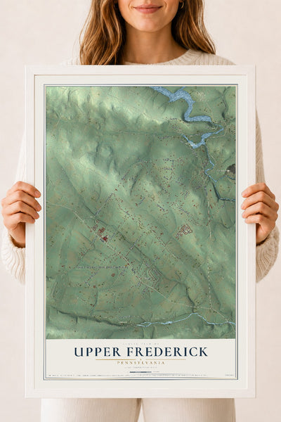 Map of Upper Frederick, Pennsylvania, 18 x 24 inch print in a white wood frame