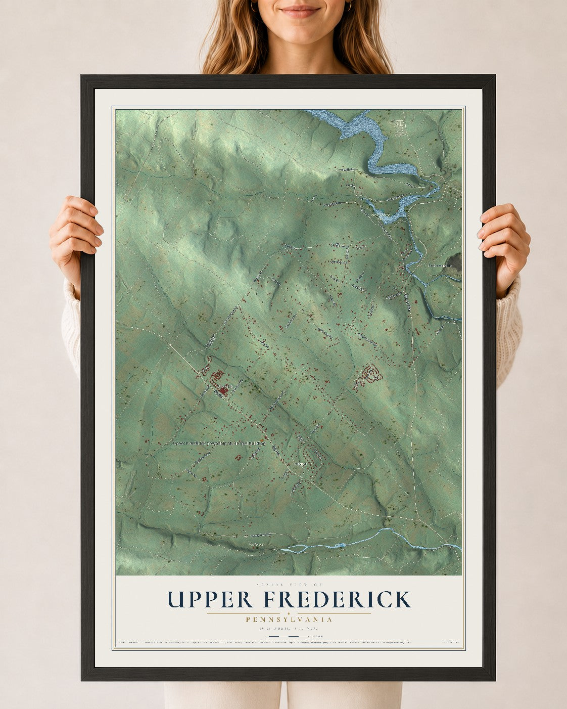 Map of Upper Frederick, Pennsylvania, 24 x 36 inch print in a black wood frame