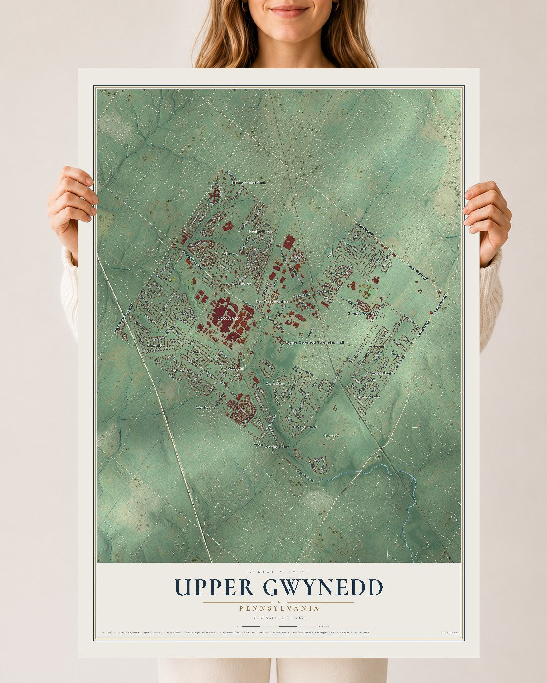 Map of Upper Gwynedd, Pennsylvania, 24 x 36 inch unframed archival matte print