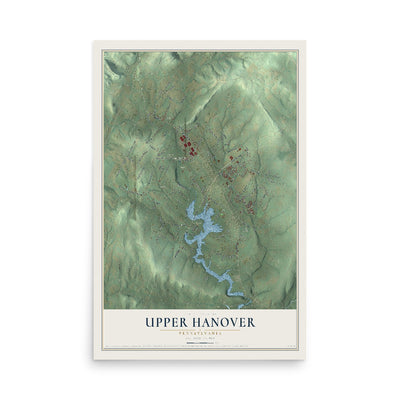 Map of Upper Hanover, Pennsylvania, 12 x 18 inch unframed archival matte print