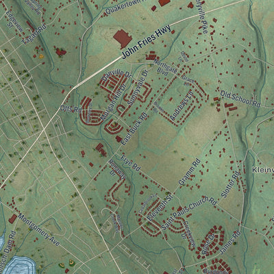 Close-up of the map of Upper Hanover, Pennsylvania print showing street and building detail