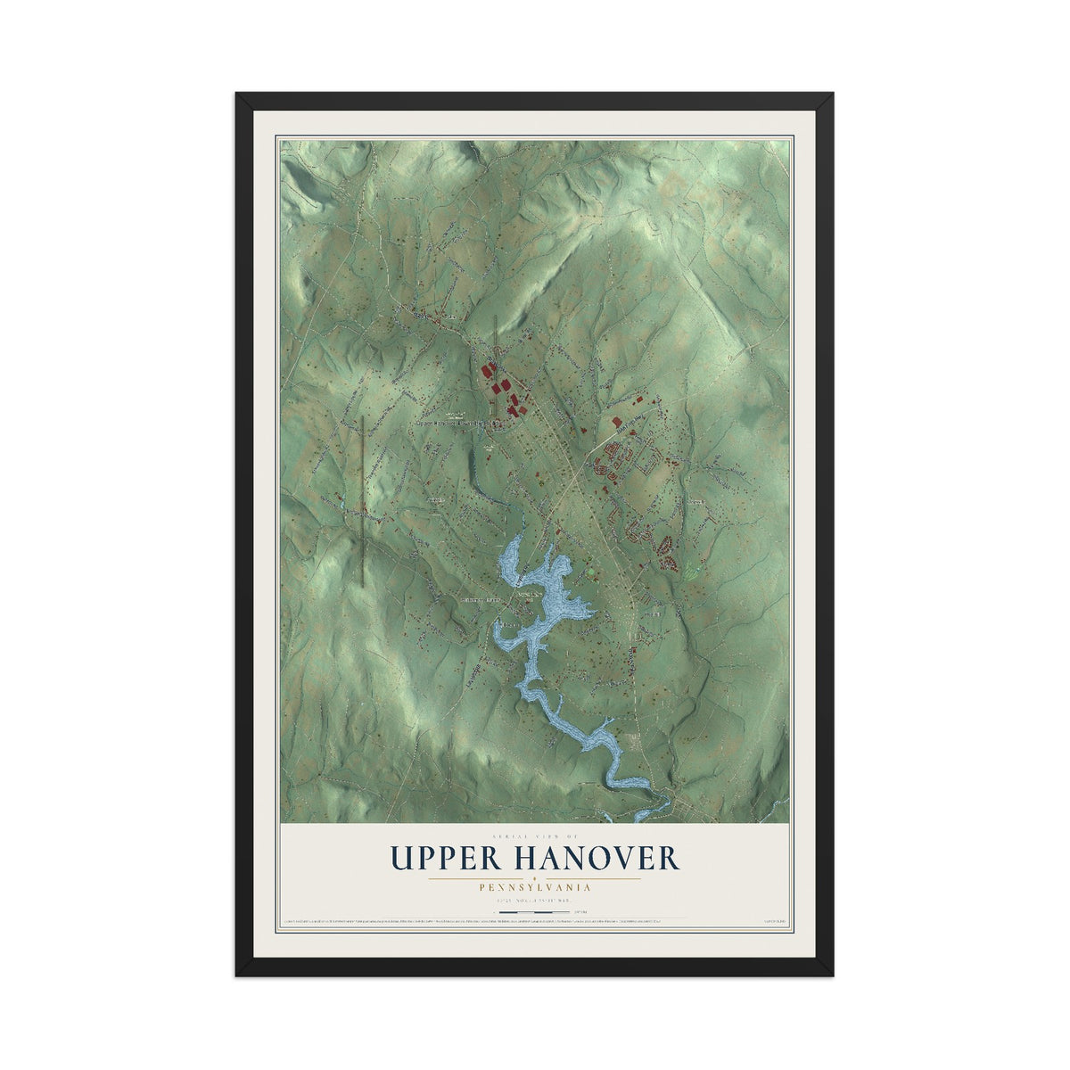 Map of Upper Hanover, Pennsylvania, 12 x 18 inch print in a black wood frame
