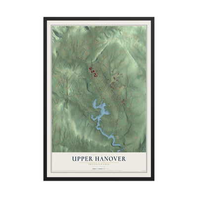 Map of Upper Hanover, Pennsylvania, 12 x 18 inch print in a black wood frame