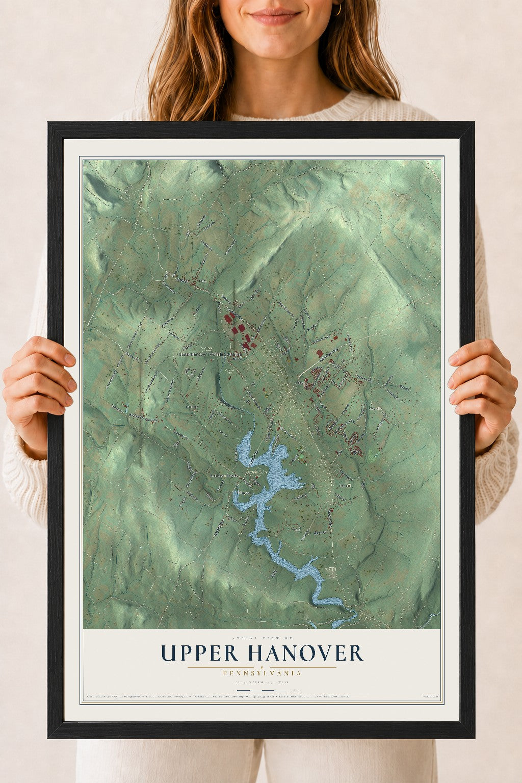 Map of Upper Hanover, Pennsylvania, 18 x 24 inch print in a black wood frame