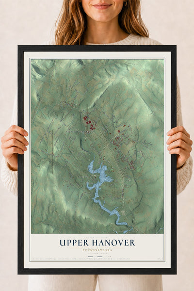Map of Upper Hanover, Pennsylvania, 18 x 24 inch print in a black wood frame