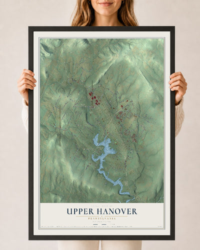 Map of Upper Hanover, Pennsylvania, 24 x 36 inch print in a black wood frame