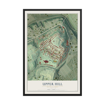 Map of Upper Hill, Pennsylvania, 12 x 18 inch print in a black wood frame