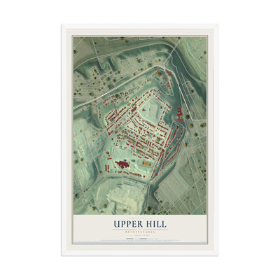 Map of Upper Hill, Pennsylvania, 12 x 18 inch print in a white wood frame