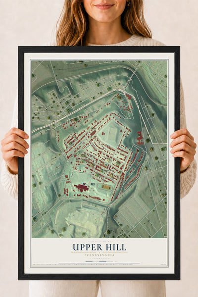 Map of Upper Hill, Pennsylvania, 18 x 24 inch print in a black wood frame