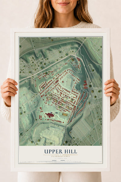 Map of Upper Hill, Pennsylvania, 18 x 24 inch print in a white wood frame