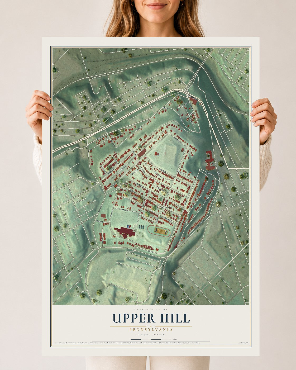 Map of Upper Hill, Pennsylvania, 24 x 36 inch unframed archival matte print