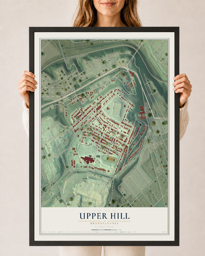 Map of Upper Hill, Pennsylvania, 24 x 36 inch print in a black wood frame