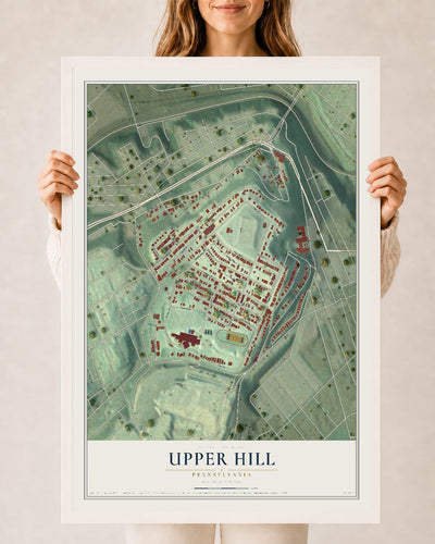 Map of Upper Hill, Pennsylvania, 24 x 36 inch print in a white wood frame
