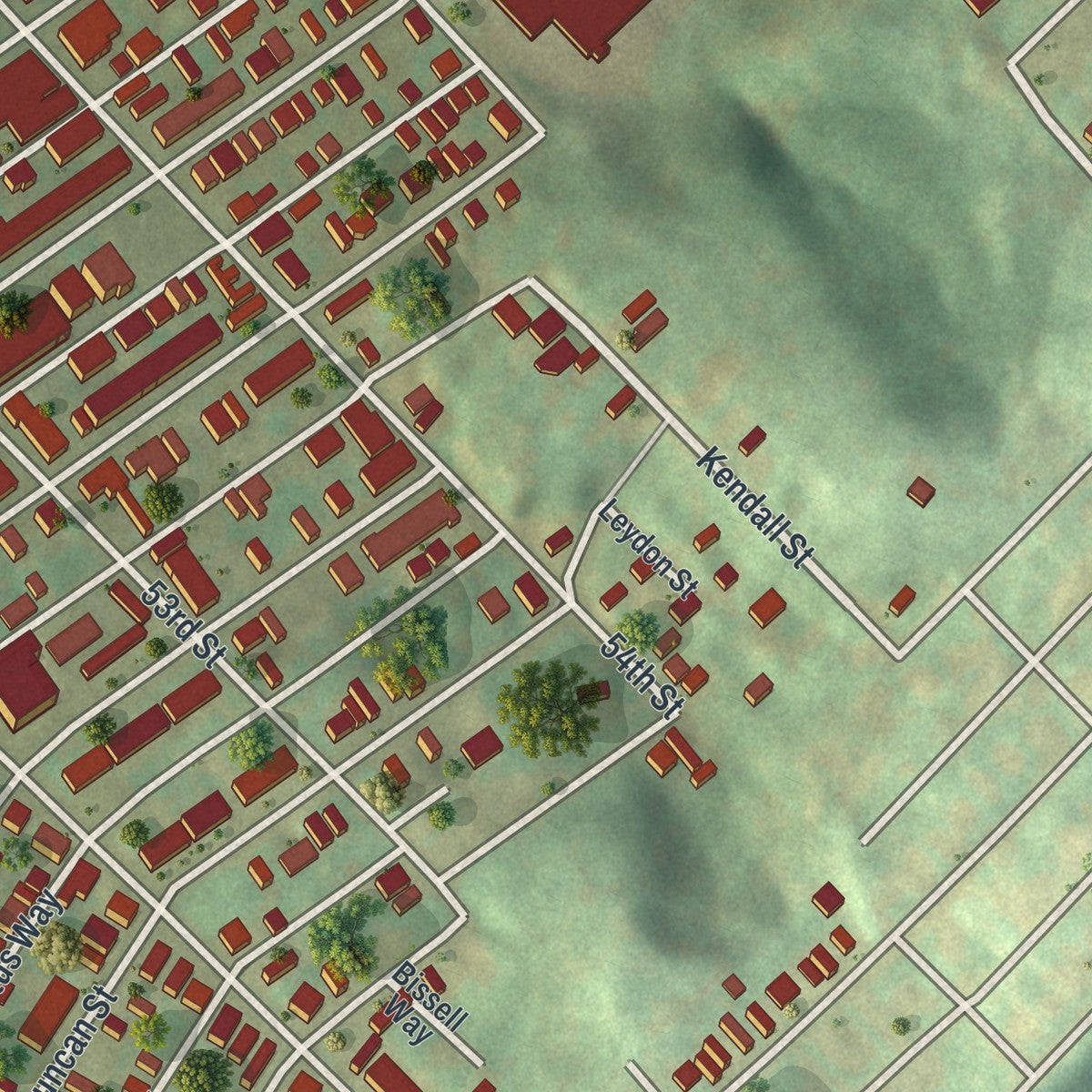 Close-up of the map of Upper Lawrenceville, Pennsylvania print showing street and building detail