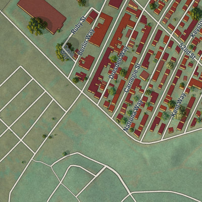 Second close-up of the map of Upper Lawrenceville, Pennsylvania print showing more streets and buildings
