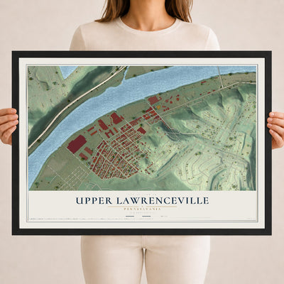 Map of Upper Lawrenceville, Pennsylvania, 18 x 24 inch print in a black wood frame