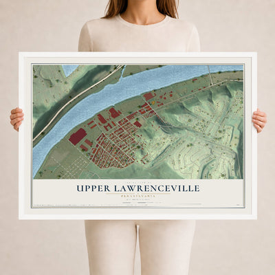Map of Upper Lawrenceville, Pennsylvania, 24 x 36 inch print in a white wood frame