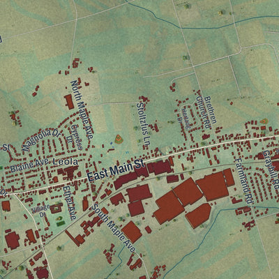 Close-up of the map of Upper Leacock, Pennsylvania print showing street and building detail