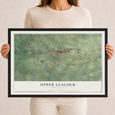 Map of Upper Leacock, Pennsylvania, 12 x 18 inch print in a black wood frame