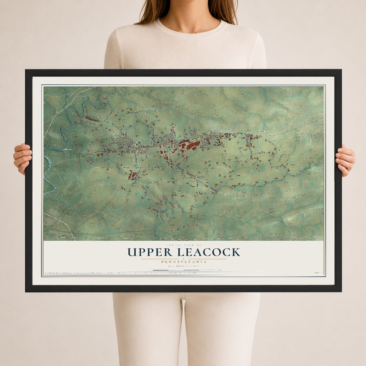 Map of Upper Leacock, Pennsylvania, 24 x 36 inch print in a black wood frame