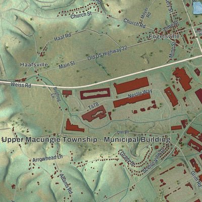 Second close-up of the map of Upper Macungie, Pennsylvania print showing more streets and buildings