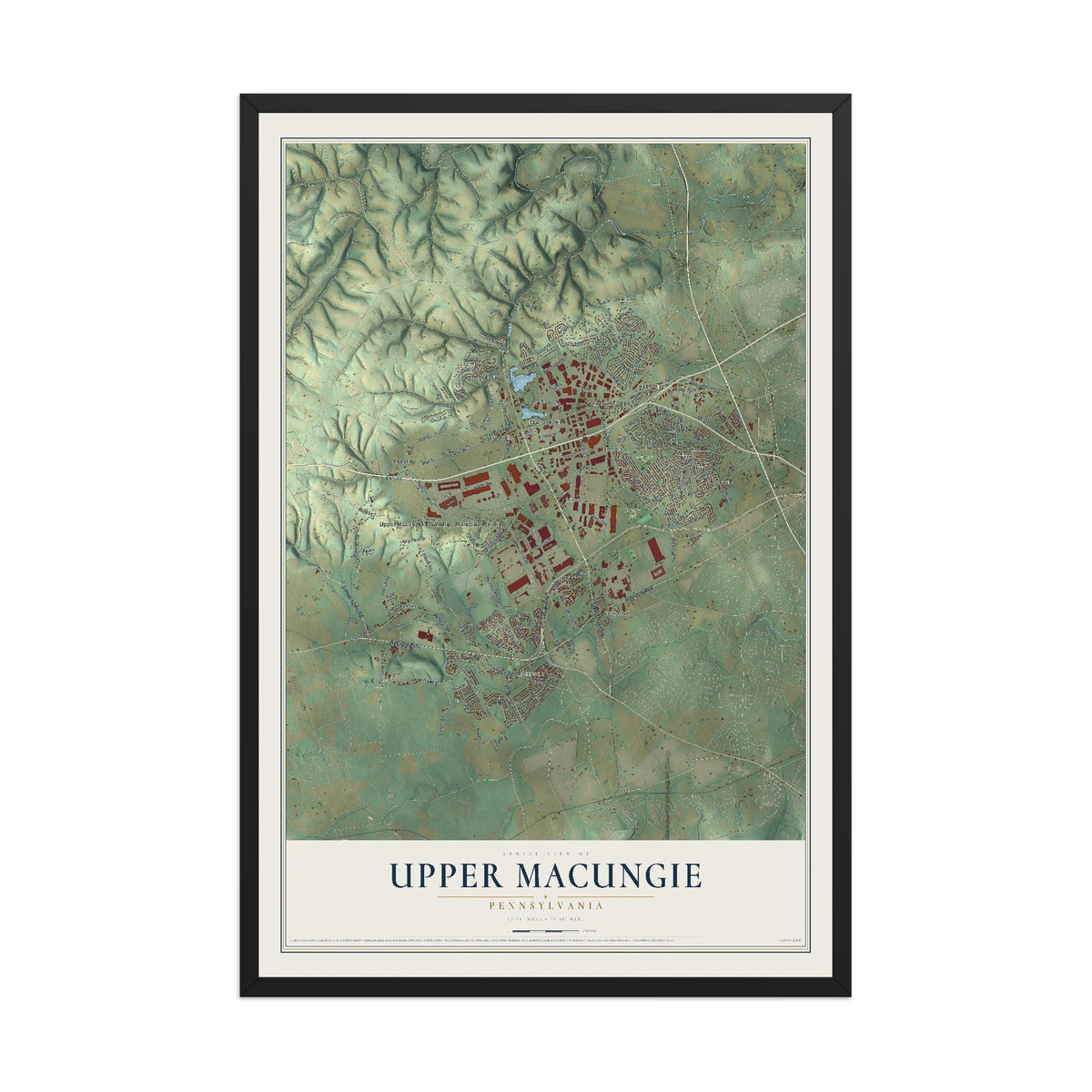 Map of Upper Macungie, Pennsylvania, 12 x 18 inch print in a black wood frame