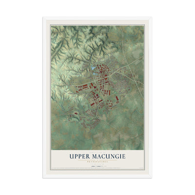 Map of Upper Macungie, Pennsylvania, 12 x 18 inch print in a white wood frame